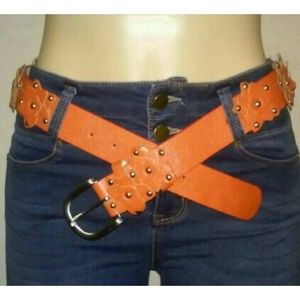 Orange Studded Flower Belt